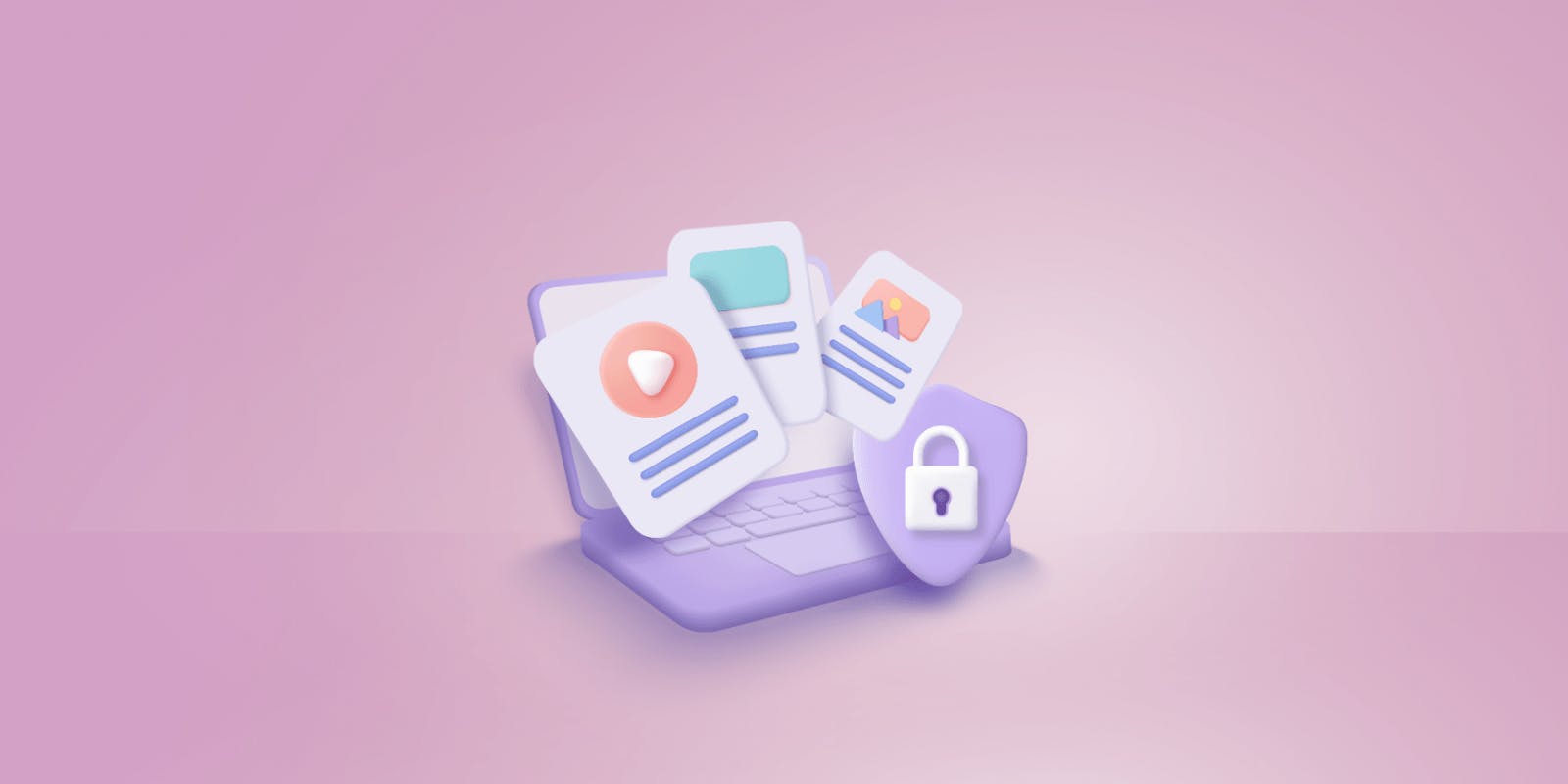 Lock, video and message icons on the computer mockup