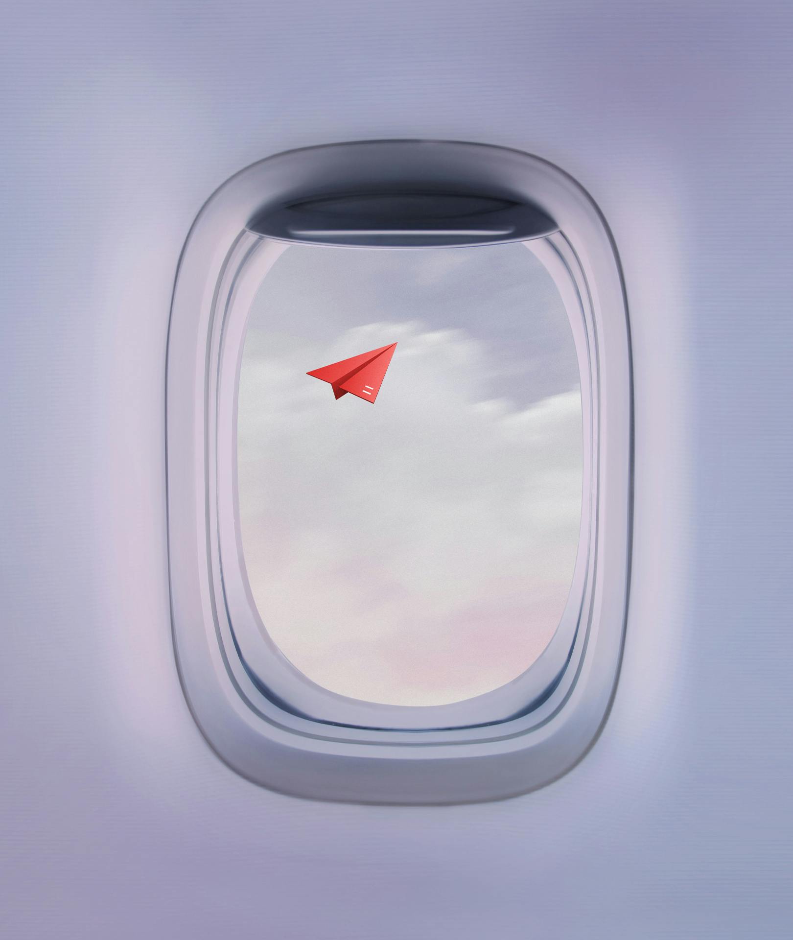 cover photo airplane window with paper airplane